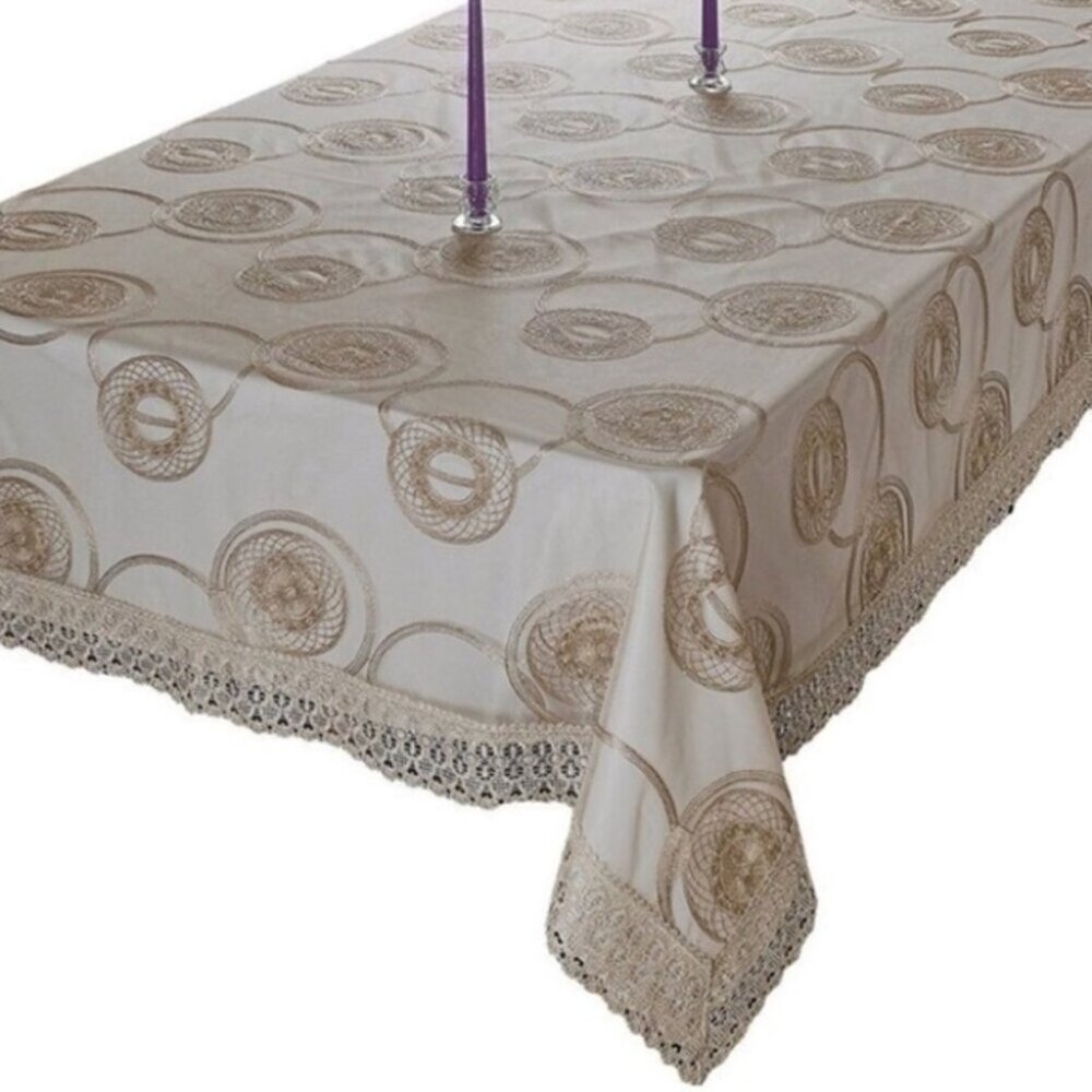 52”x70” Sheer Glitter Gold Embroidery Tablecloth/ Crochet Border